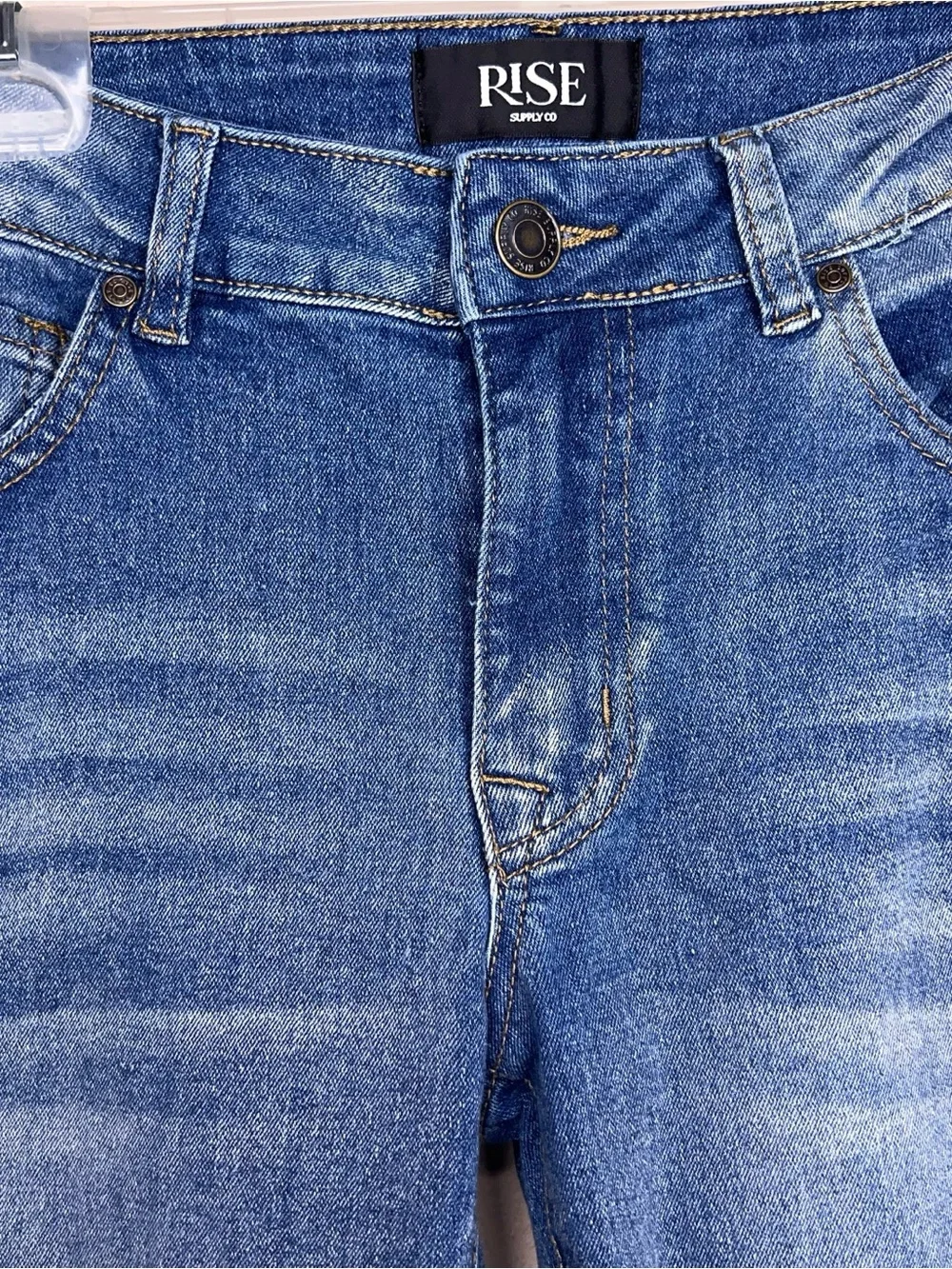 Size 9 Rise Supply Co Blue Denim Jeans Bootcut Style Cotton Blend